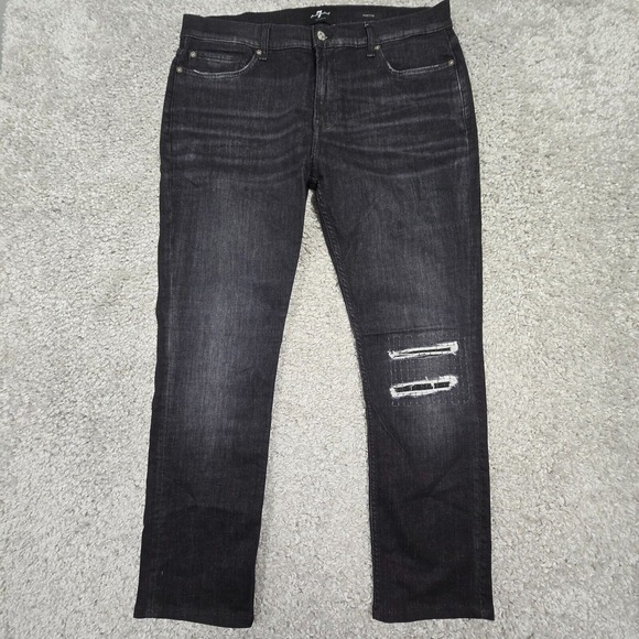 7 For All Mankind Jeans Mens 36x29 Black Paxtyn Stretch Skinny Distressed Grunge - Picture 1 of 15